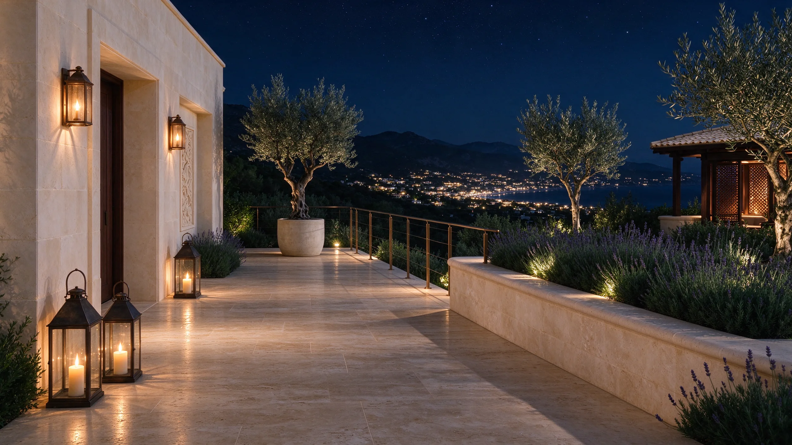 Villa lit at night in Marrakech