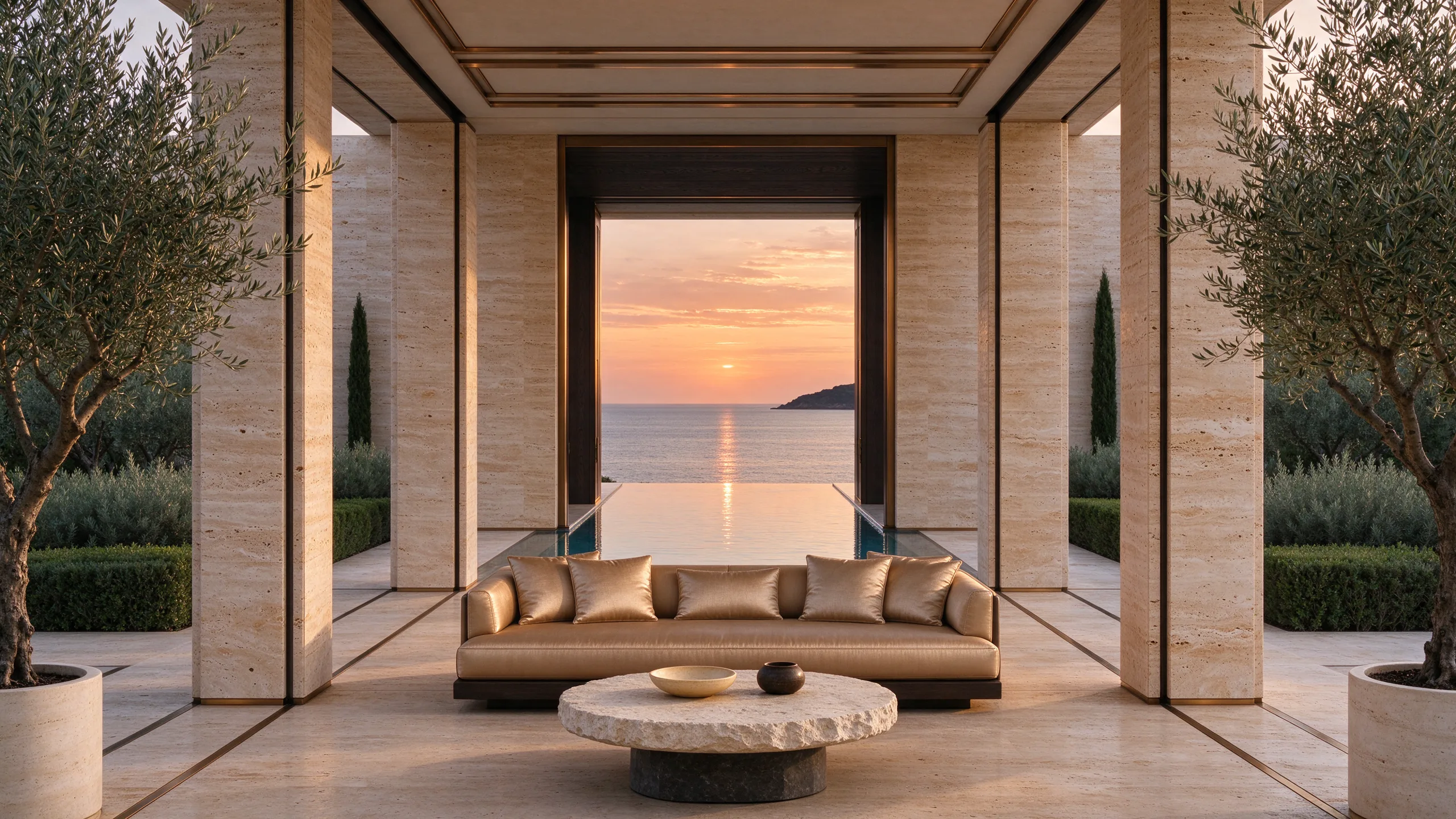 Vue cadrée d'une villa contemporaine au crépuscule